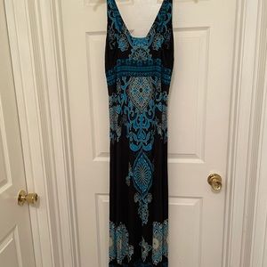 Blue & black long paisley/mandala-print dress